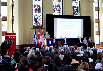 Le public à la salle Redpath de l'Université McGill, le mercredi 15 mai 2013, lors de l'annonce.